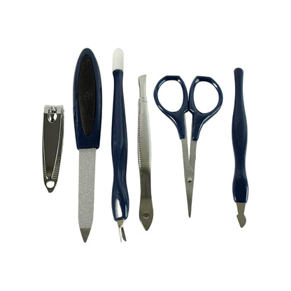 Wukusy 6-in-1 manicure and pedicure grooming kit with various tools for nail care and personal grooming.