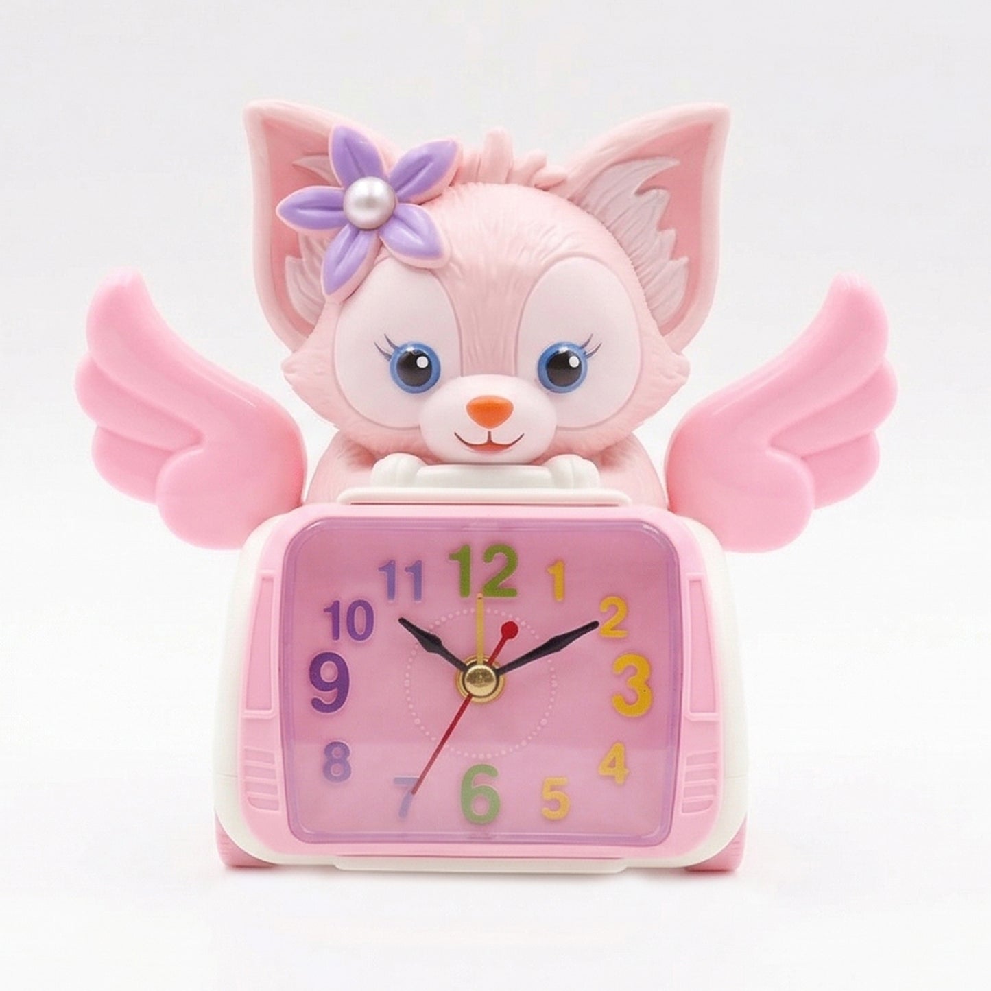 Wukusy angel cat-themed kids alarm clock with adorable design, featuring a cute angel cat figure and colorful clock face.