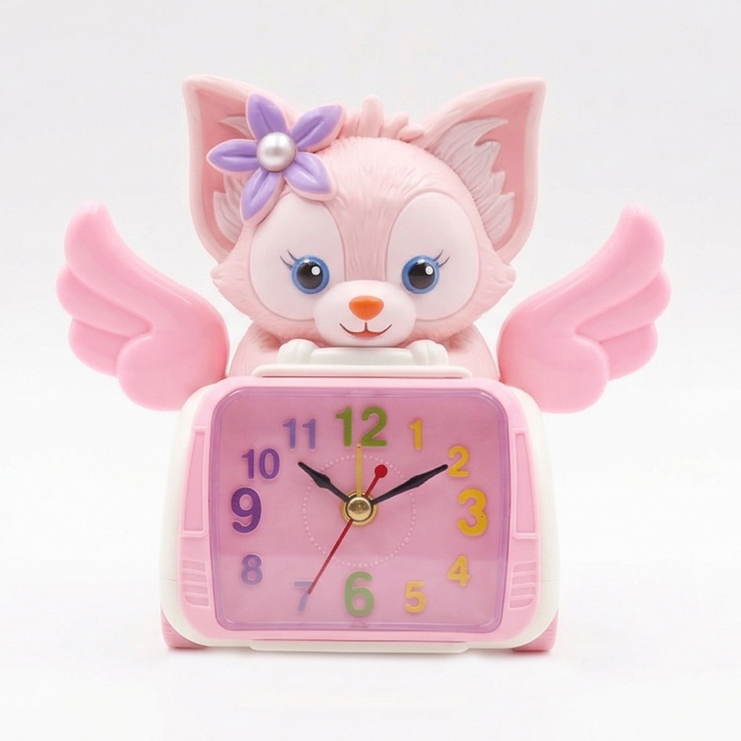 Wukusy angel cat-themed kids alarm clock with adorable design, featuring a cute angel cat figure and colorful clock face.