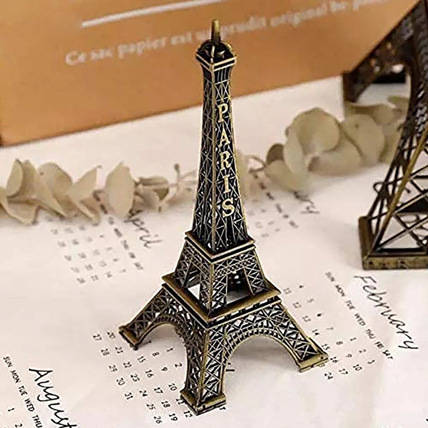 Antique finish 3D metal Eiffel Tower sculpture by Wukusy, detailed replica of Paris landmark for decor or gift display.