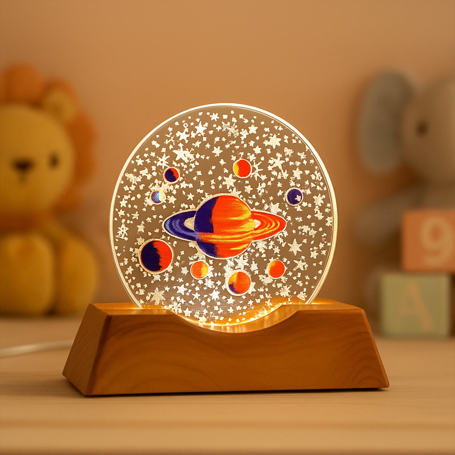 Wukusy 3D creative visualization LED night lamp for home decor, featuring a unique artistic design in a close-up image.