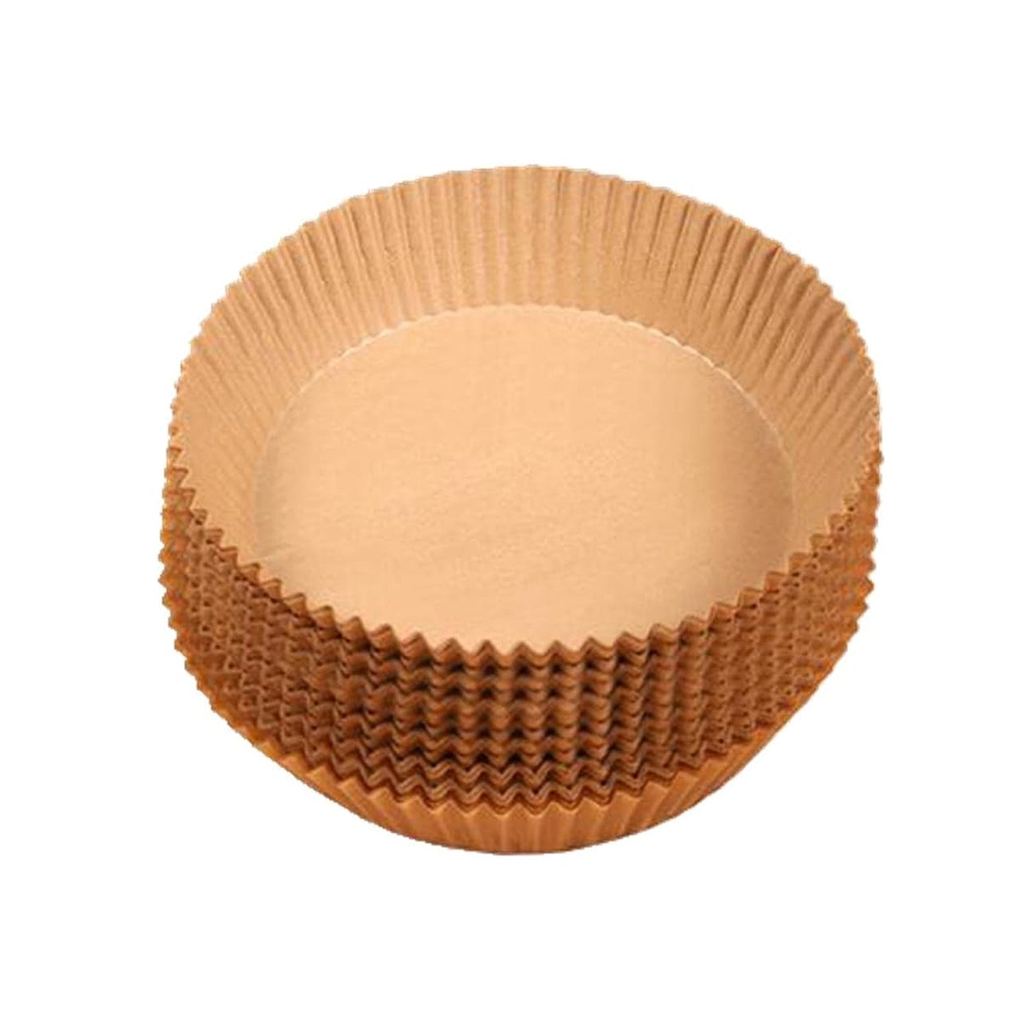 Set of 50 Wukusy round air fryer disposable paper liners, 160mm x 45mm, for easy food preparation and cleanup.