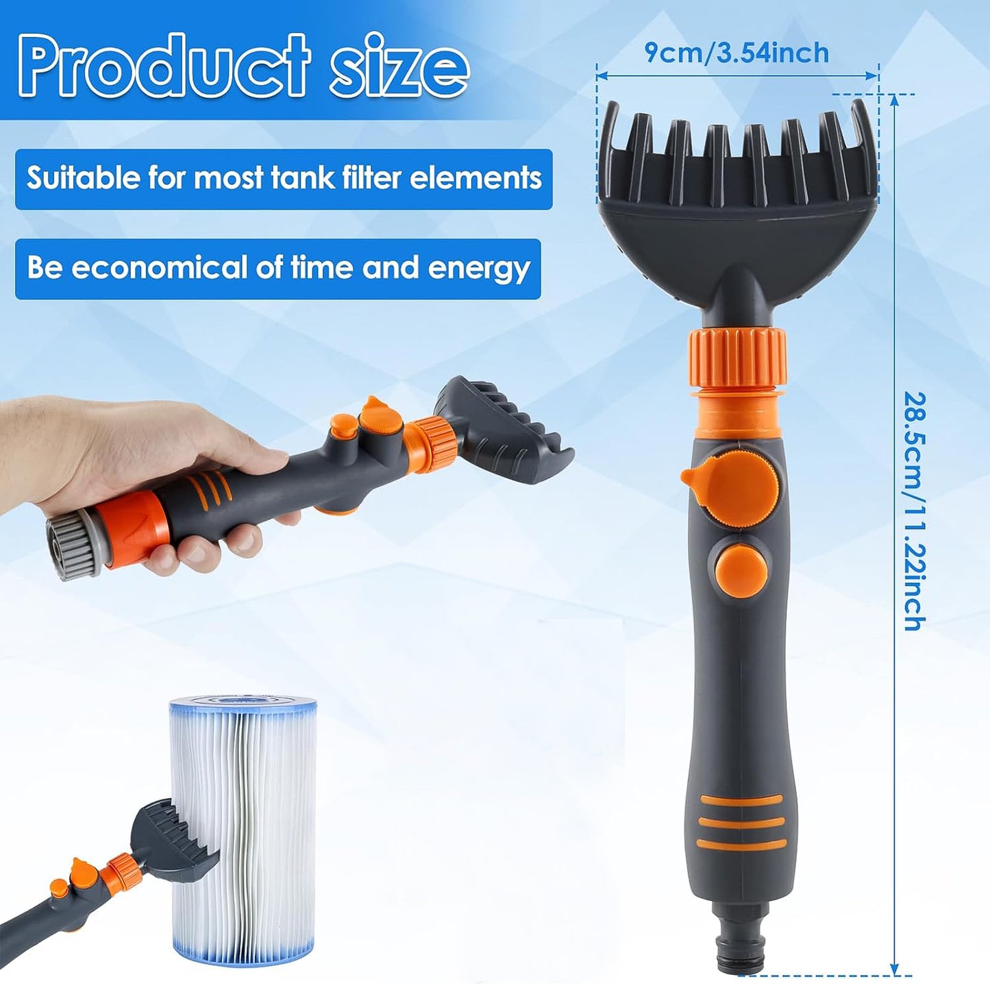 Wukusy high-pressure pool filter cartridge cleaner nozzle showing a durable plastic nozzle with a high-pressure spray tip for pool filter maintenance