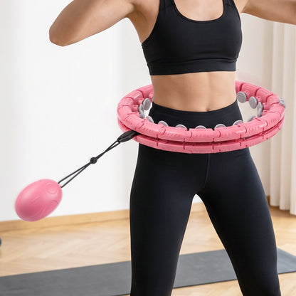 Wukusy adjustable smart weighted hula hoop with massage ball for waist slimming, showing the hula hoop and massage ball in use.
