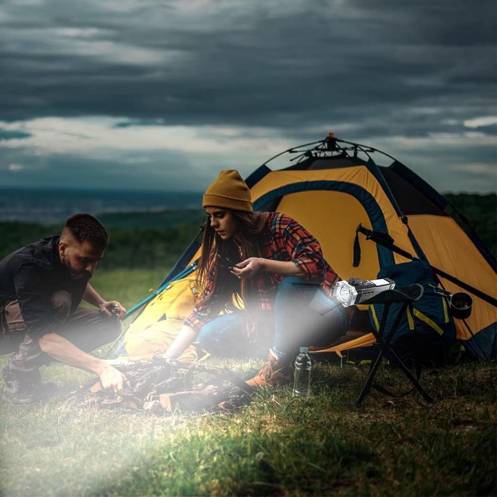 Wukusy 1524 portable LED flashlight with 3W beam, magnetic base, glass cutter, seat belt cutter, and four modes for outdoor use.