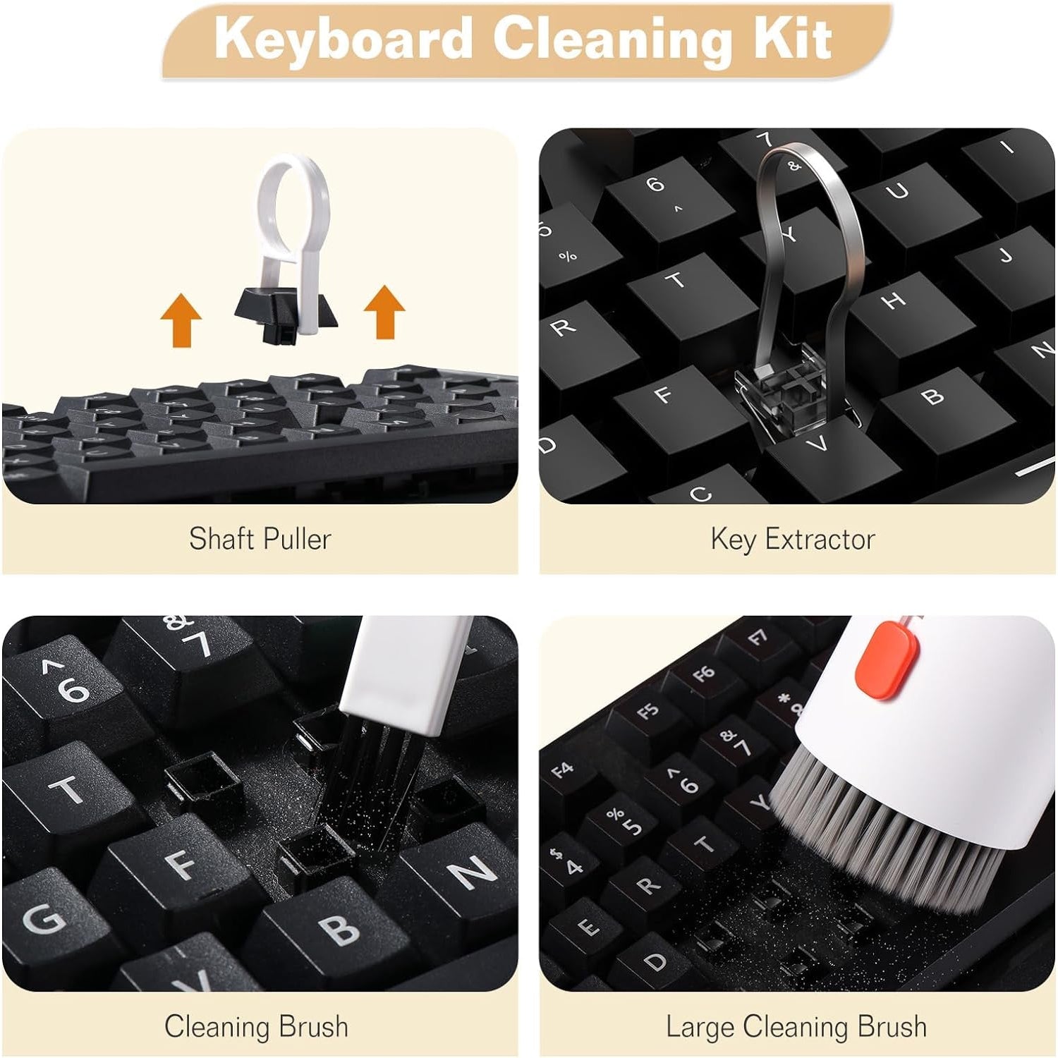 Wukusy 20-in-1 keyboard cleaner kit with electronic brush, spray, and tools for cleaning laptops, phones, AirPods, iPad, and camera.