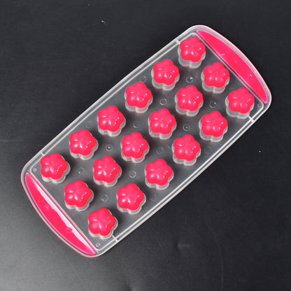 Wukusy 7165 flower-shaped ice mold with 18 cavities for making small flower and sphere ice cubes in a silicone tray.