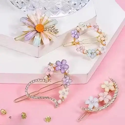 Korean style flower metal hair lock pin by Ekom, decorative hair accessory for women and girls, featuring intricate floral design.