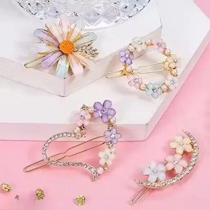 Korean style flower metal hair lock pin by Ekom, decorative hair accessory for women and girls, featuring intricate floral design.