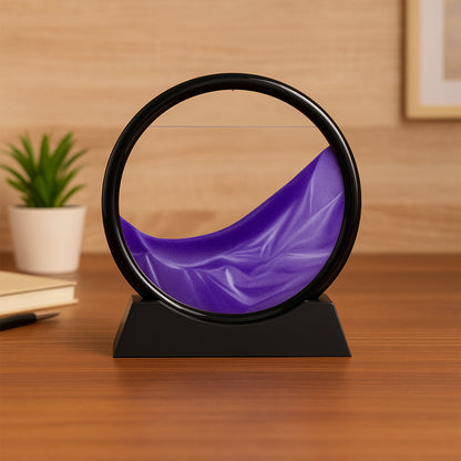 Wukusy 8781 moving sand art picture with 3D deep sea sandscape in round glass frame, relaxing liquid motion decor for home or office.