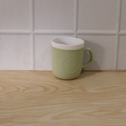 Wukusy plastic coffee mug with handle featuring leather texture, ideal for home or office use, shown in the image.