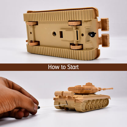 Wukusy 4466 pull-back army tank toy for kids, detailed plastic military vehicle with moving wheels and realistic camouflage design.