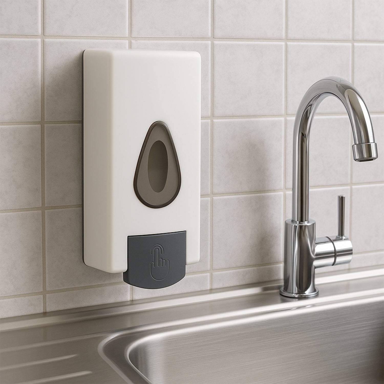 Wall-mounted Wukusy liquid soap dispenser, sleek home improvement accessory, shown mounted on a bathroom wall.