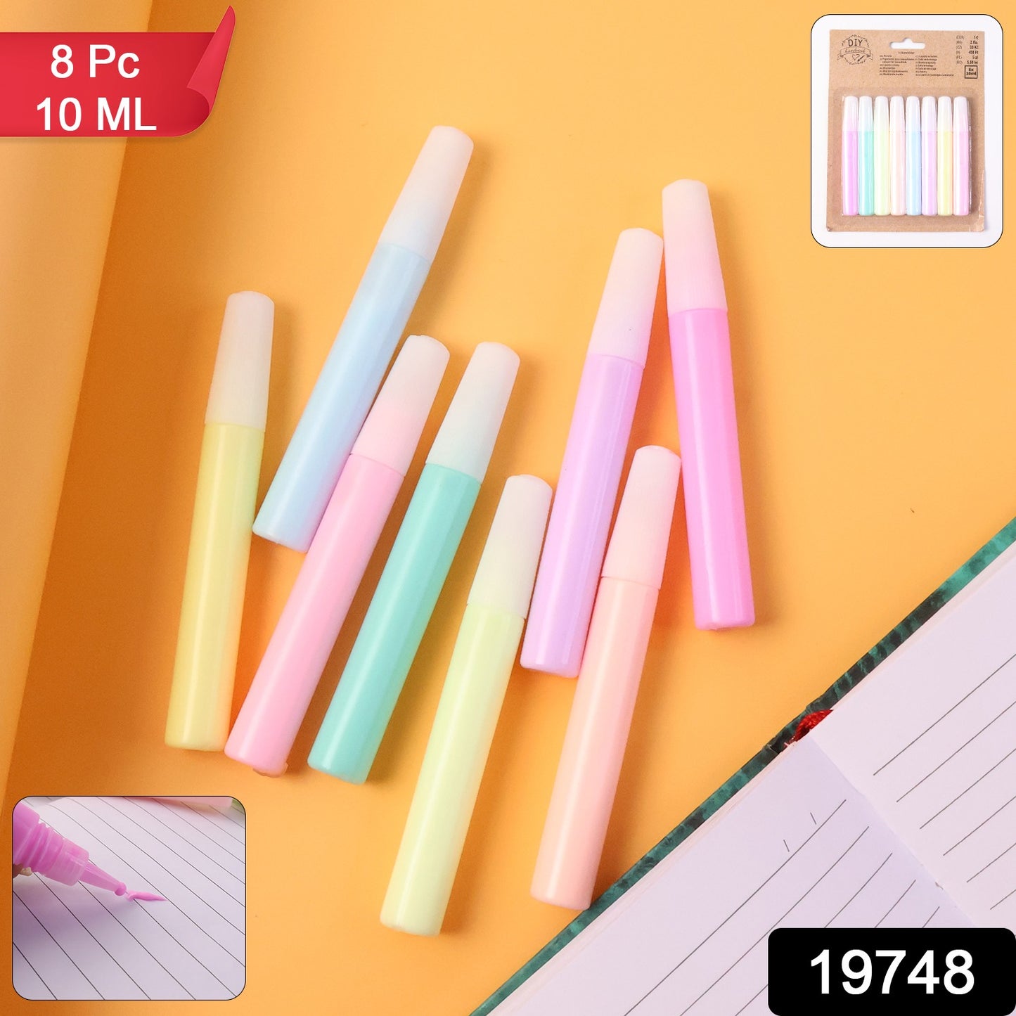 Wukusy DIY multi-color craft glue pen set with 8 pens, each 10ml, suitable for office and craft projects, colorful and easy to use.