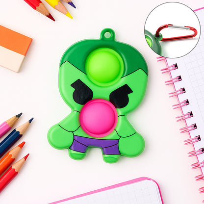 Wukusy silicone Pop It fidget toy with keychain clip, colorful sensory toy for stress relief and entertainment.