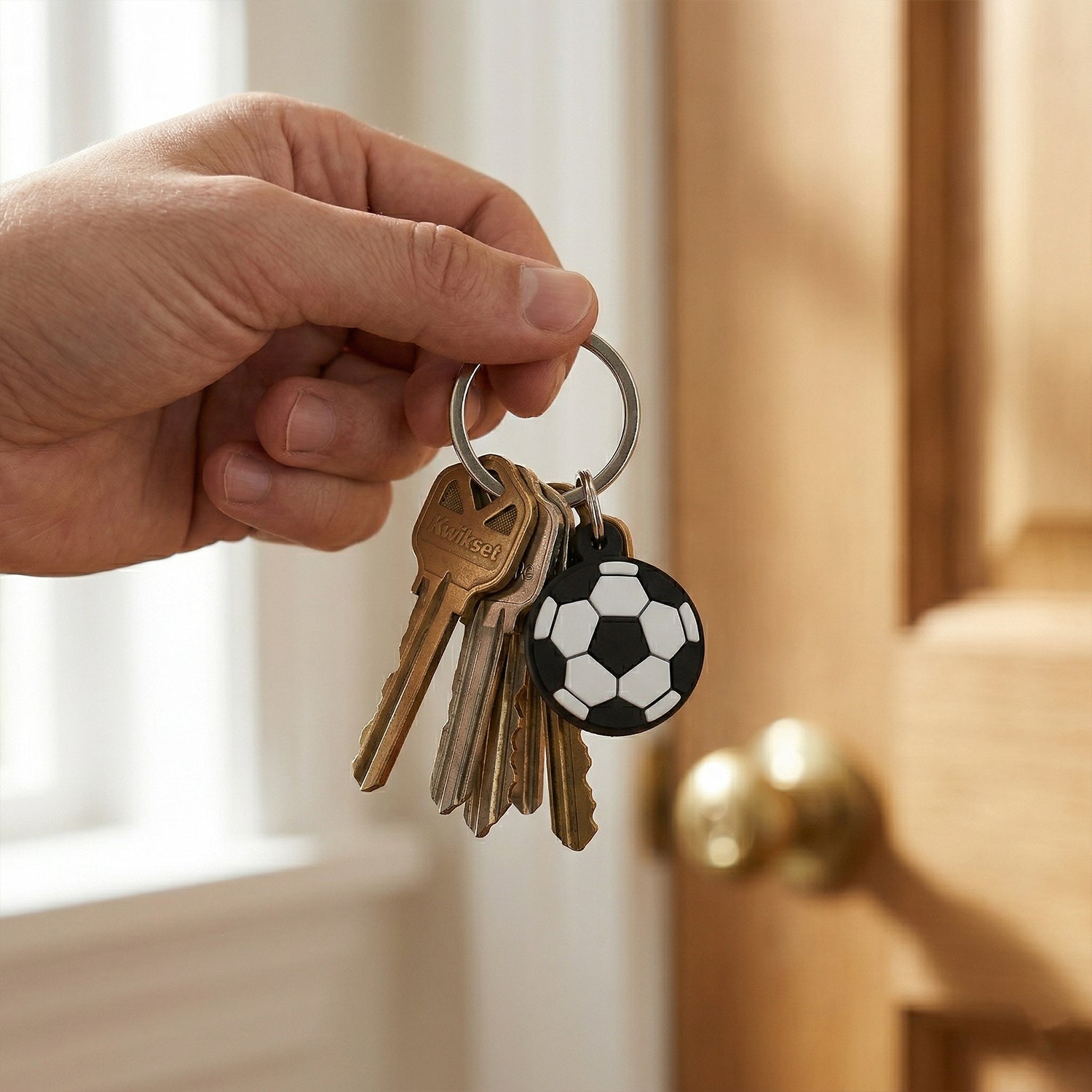 Set of 10 football-shaped bag charms and keychains by Wukusy, featuring colorful football design shapes for accessories.