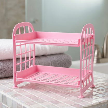 Small plastic 2-layer storage organizer shelf by Wukusy, ideal for kitchen multipurpose storage and organization.
