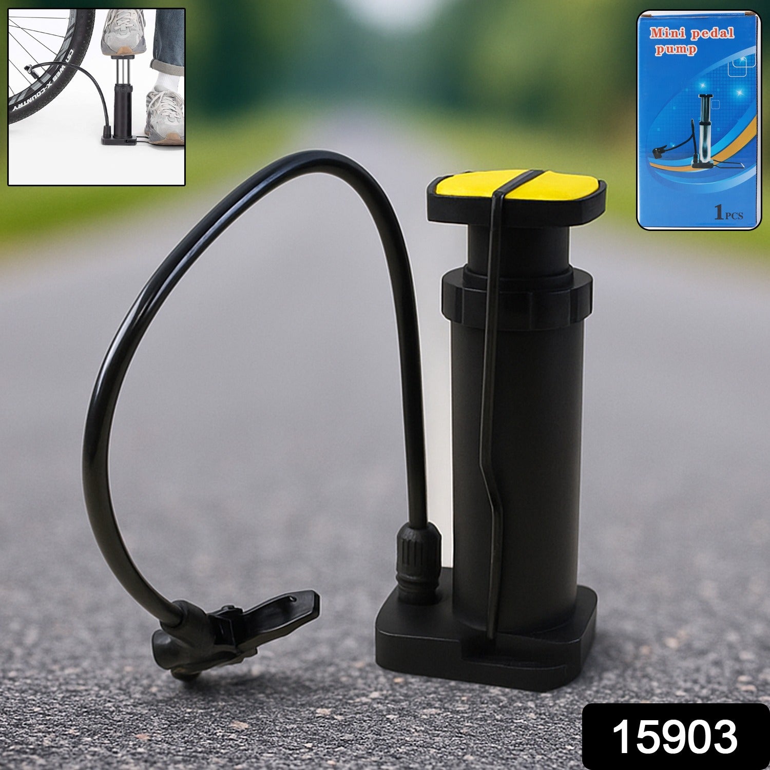 Wukusy Mini Foot Pedal Air Pump for automotive use, compact design, foot-operated pump for inflating tires or inflatables.