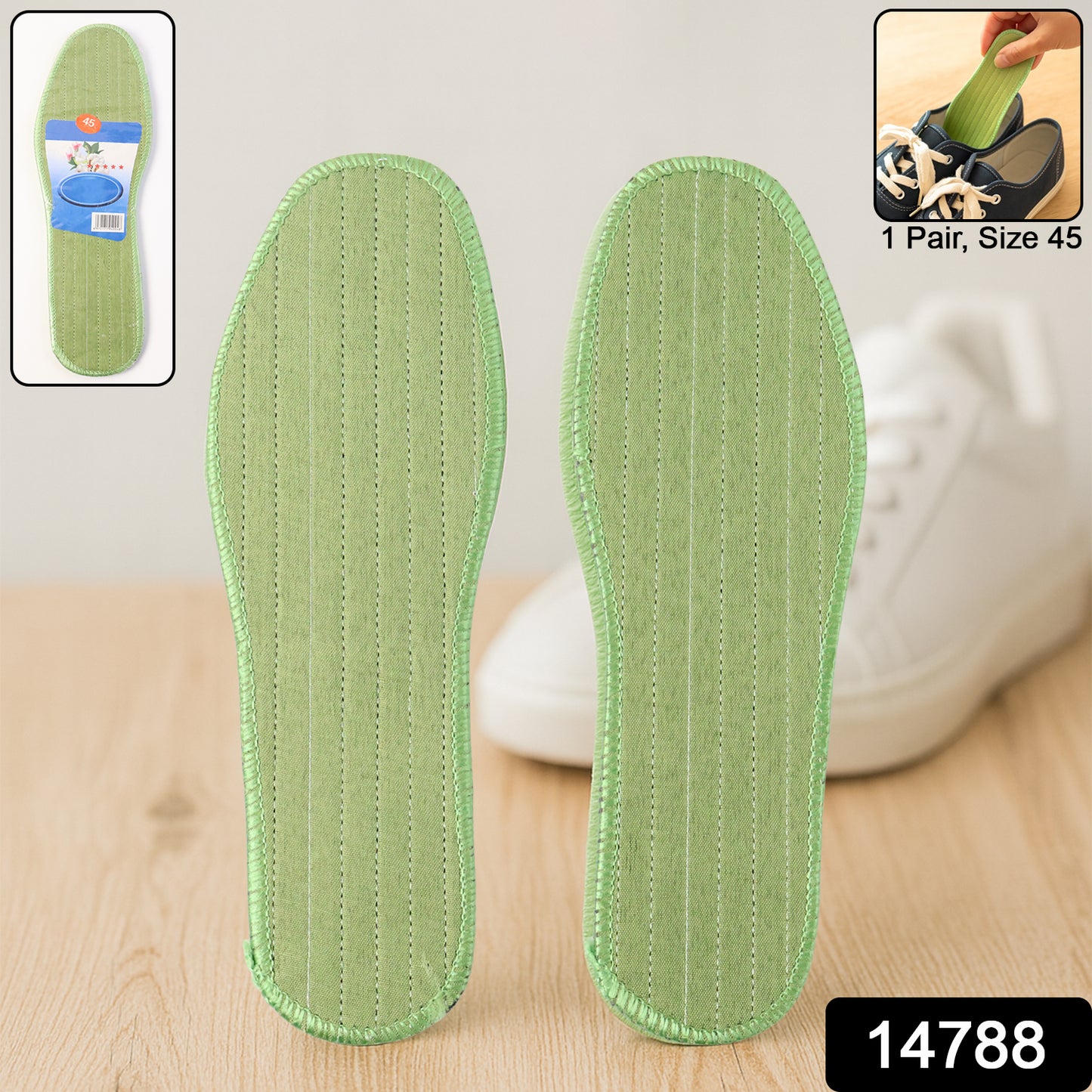 Pair of Wukusy premium comfort shoe insoles for size 45, featuring a mix design for daily foot support.