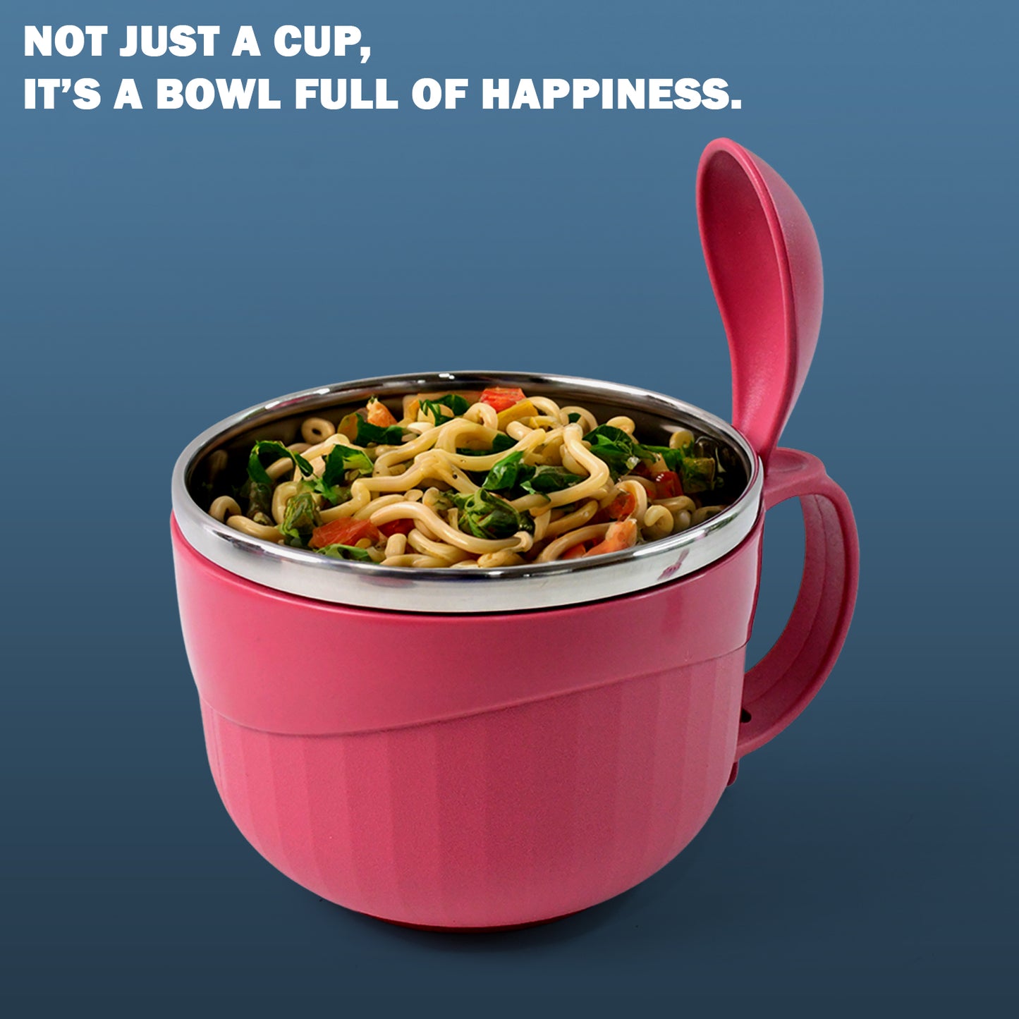 Wukusy Apex Premium 700ml multipurpose noodle bowl with handle, lid, and fork, designed for home and kitchen use.