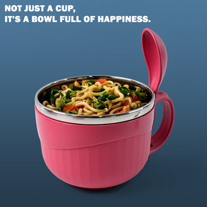 Wukusy Apex Premium 700ml multipurpose noodle bowl with handle, lid, and fork, designed for home and kitchen use.