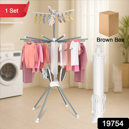 Foldable multi-layer clothes drying rack by Wukusy with multiple drying surfaces, suitable for home laundry spaces.