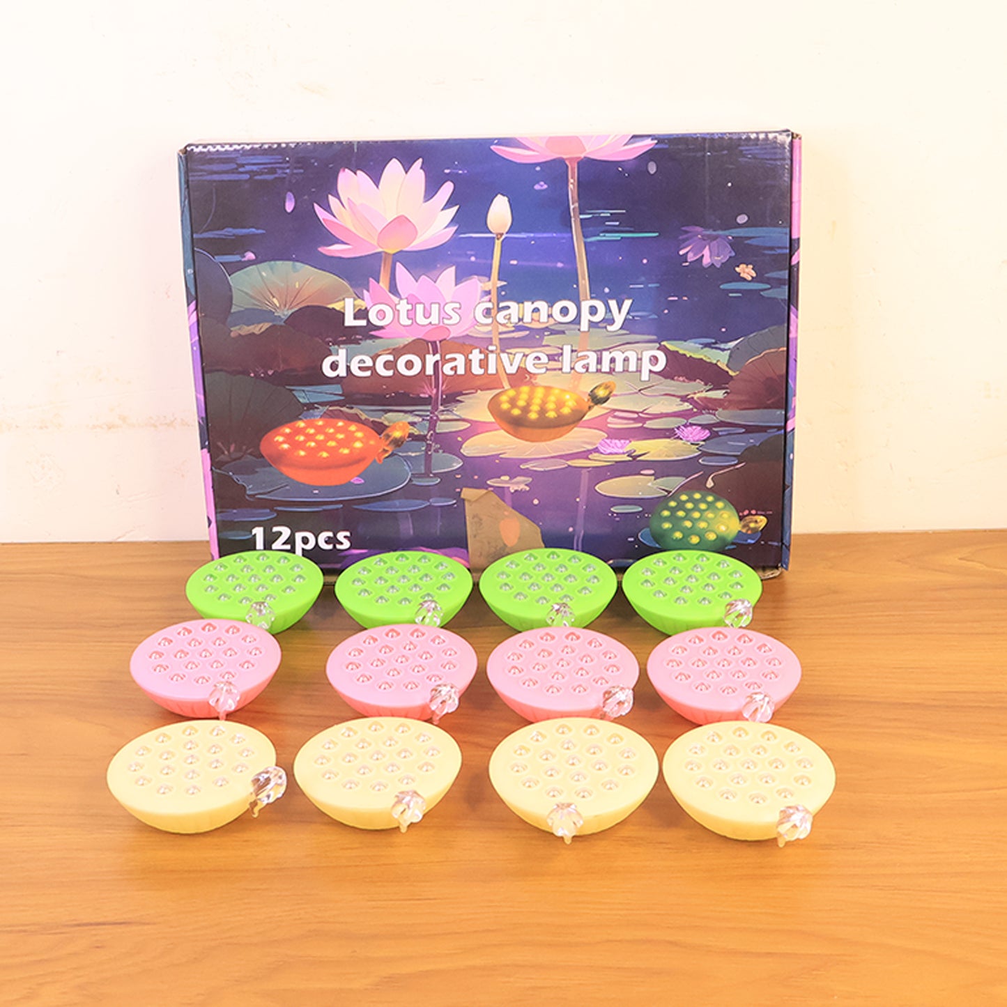 Set of 12 Wukusy Lotus Canopy LED decorative lamps for home decor, featuring elegant floral design and warm lighting.