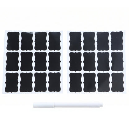Set of Wukusy chalkboard sticker labels with a marker pen, featuring fancy shapes for jar and storage labeling.