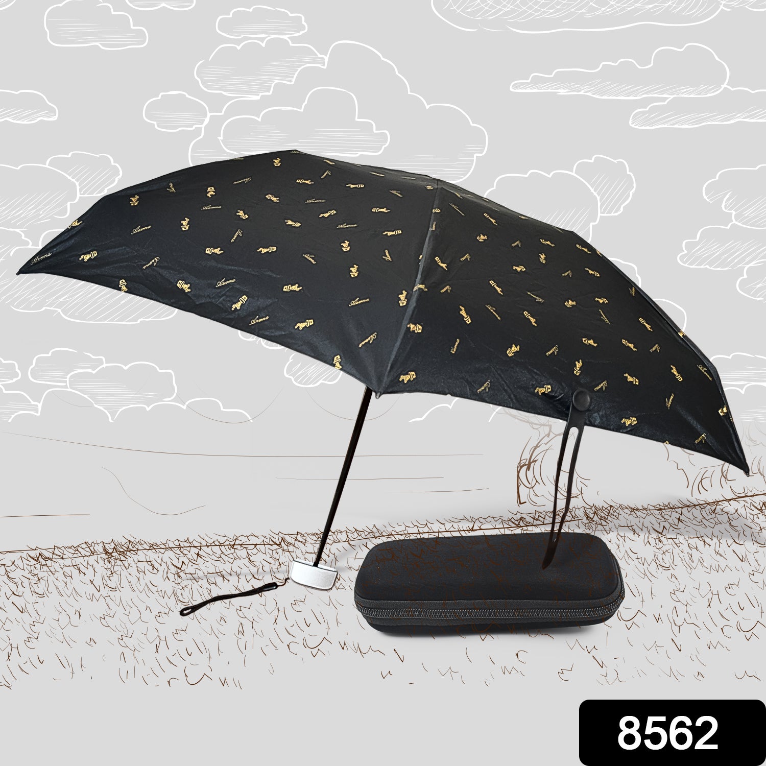 Wukusy 3-fold children's umbrella with UV protection, rain and sun shield, foldable design, included zip case, colorful and cute.