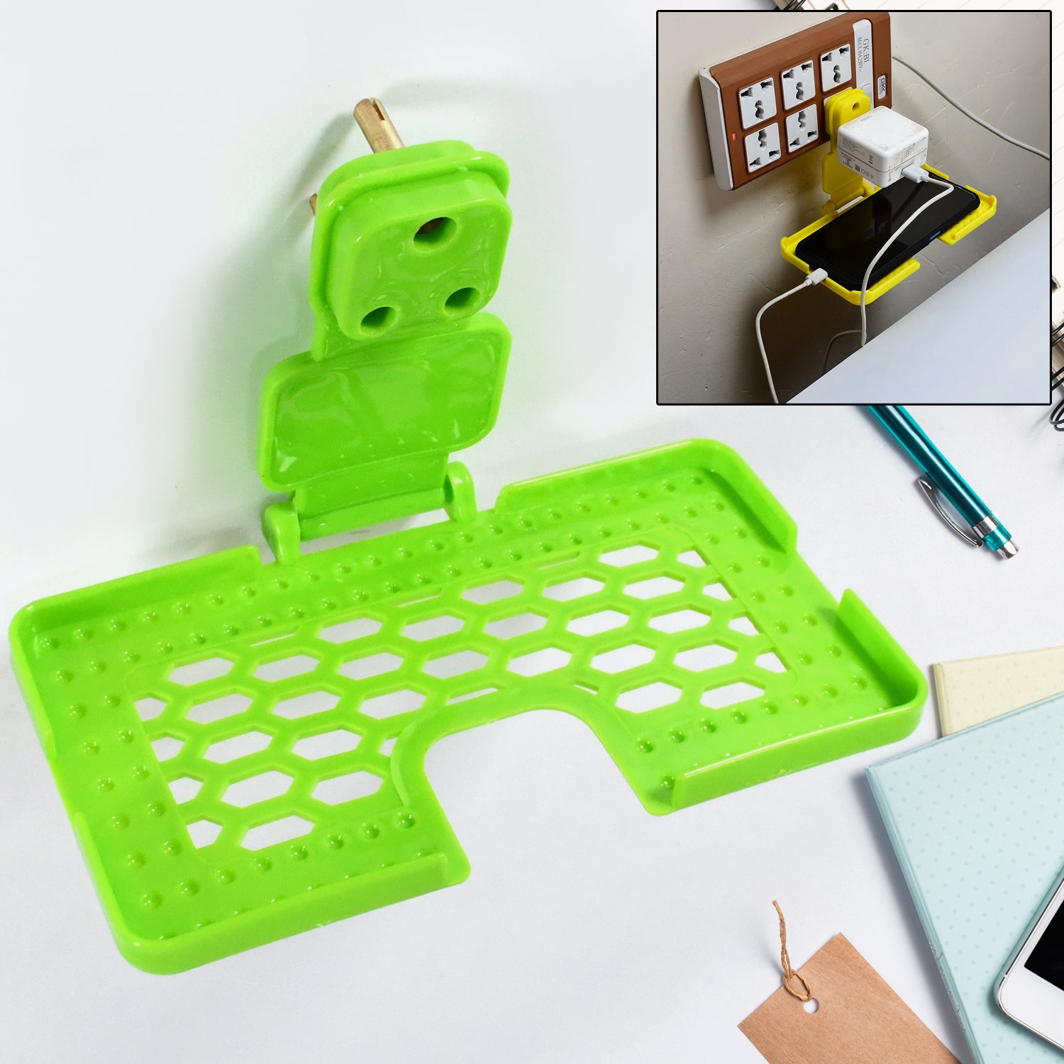 Wukusy multi-purpose wall holder stand for mobile charging, with mixed color design, fits in socket and hangs mobile devices.