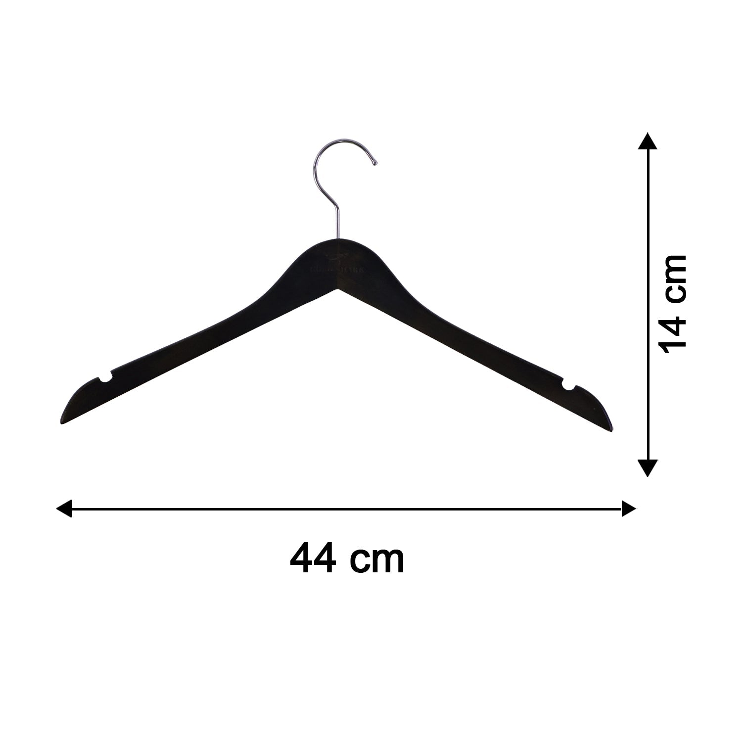 Wukusy premium cloth hanger with metal hook for shirts, coats, and tops, shown hanging in a wardrobe.