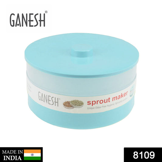 Wukusy 8109 Ganesh Sprout Maker bean bowl, 1800ml kitchen tool for sprouting beans, shown filled with sprouted beans and lid.
