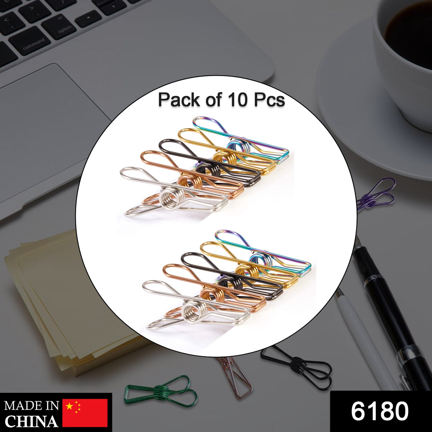 Wukusy 6180 stainless steel multipurpose clothes hanging clips for laundry and home organization, sturdy and durable.