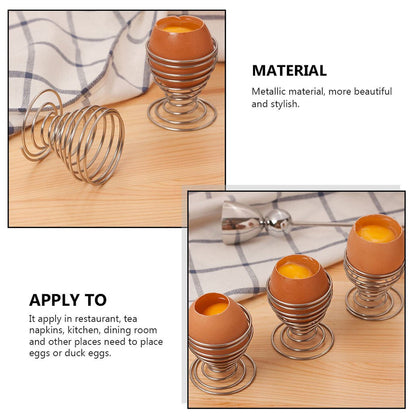 Stainless steel spring egg cup holder from Wukusy, designed for home and kitchen use, holding a single egg securely.