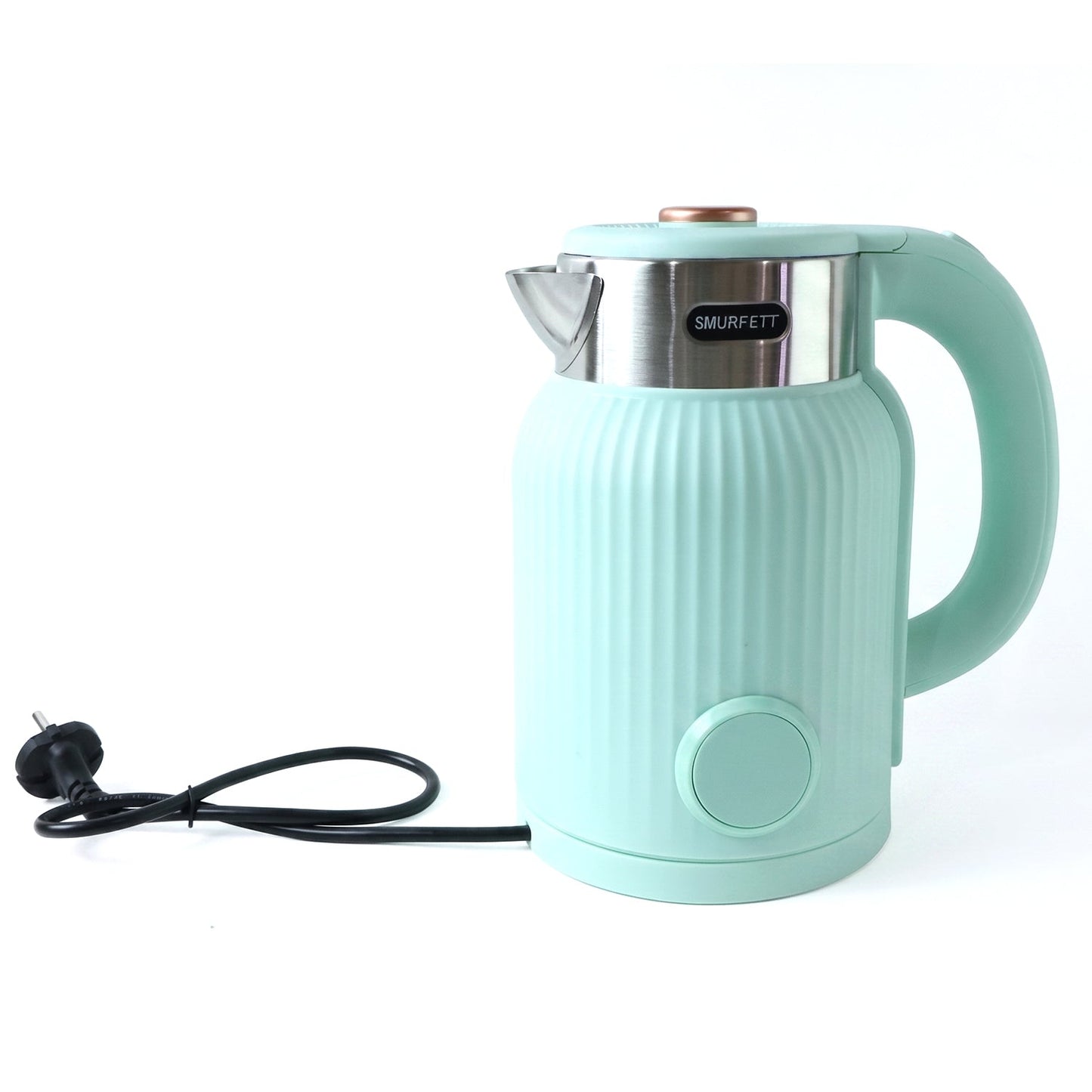 Wukusy 2L electric kettle with 1500W power, stainless steel body, filled with water, ready for tea, coffee, or hot water.