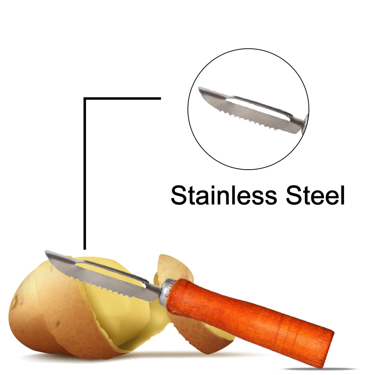 Wukusy wooden handle and stainless steel vegetable peeler, kitchen tool for peeling carrots, potatoes, and other vegetables.