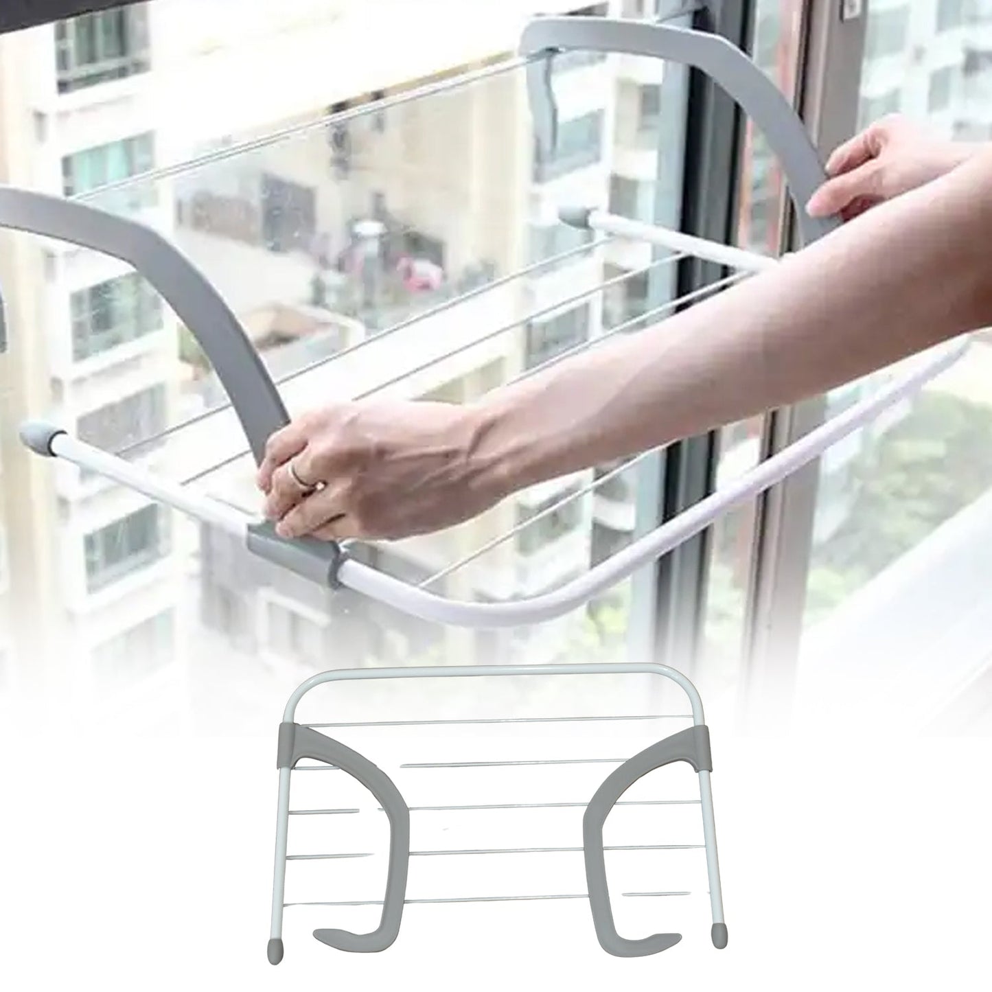 Wukusy metal folding drying rack for clothes, balcony or indoor use, with hanging space for towels, socks, and small laundry items.