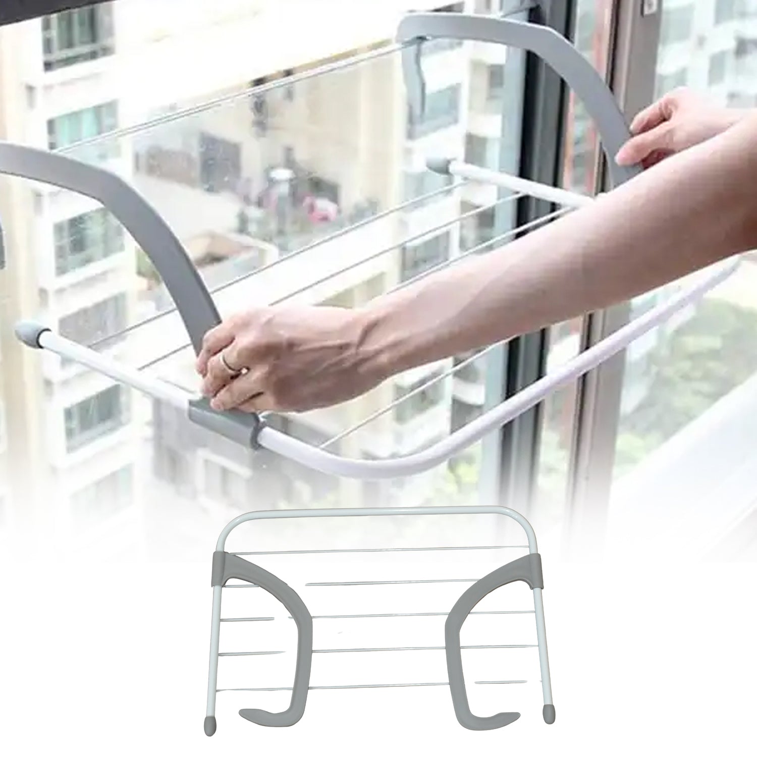Wukusy metal folding drying rack for clothes, balcony or indoor use, with hanging space for towels, socks, and small laundry items.