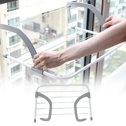Wukusy metal folding drying rack for clothes, balcony or indoor use, with hanging space for towels, socks, and small laundry items.