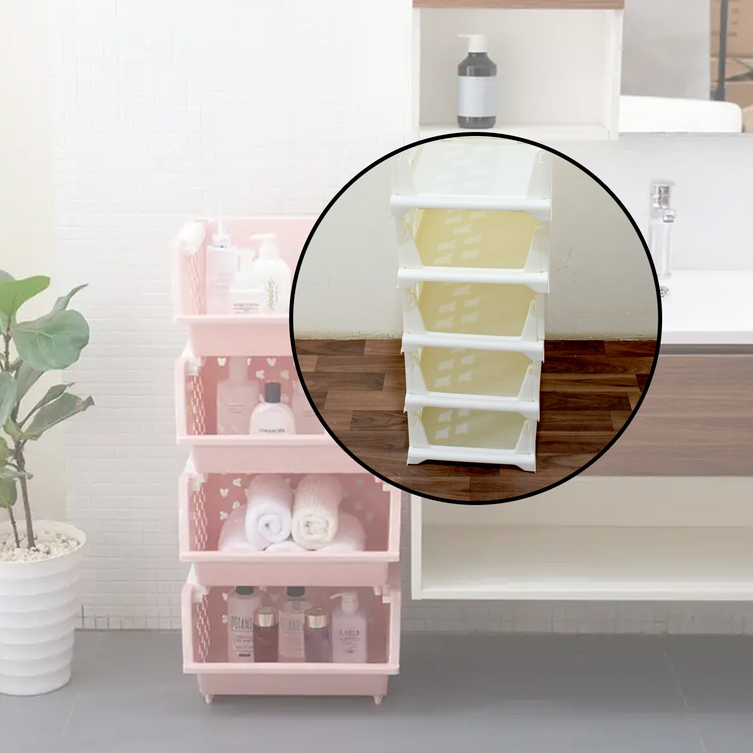 Wukusy 5-layer stackable storage cart with foldable drawers, ideal for organizing clothes, kitchen, pantry, closet, or bathroom.