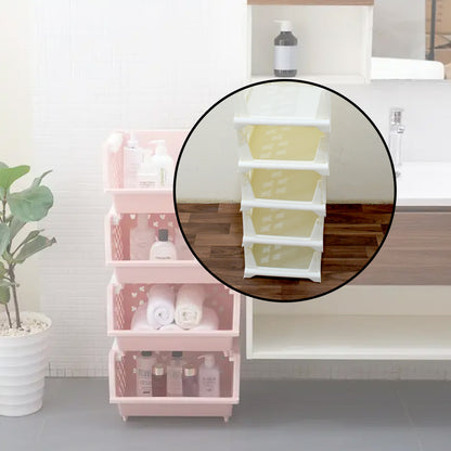 Wukusy 5-layer stackable storage cart with foldable drawers, ideal for organizing clothes, kitchen, pantry, closet, or bathroom.