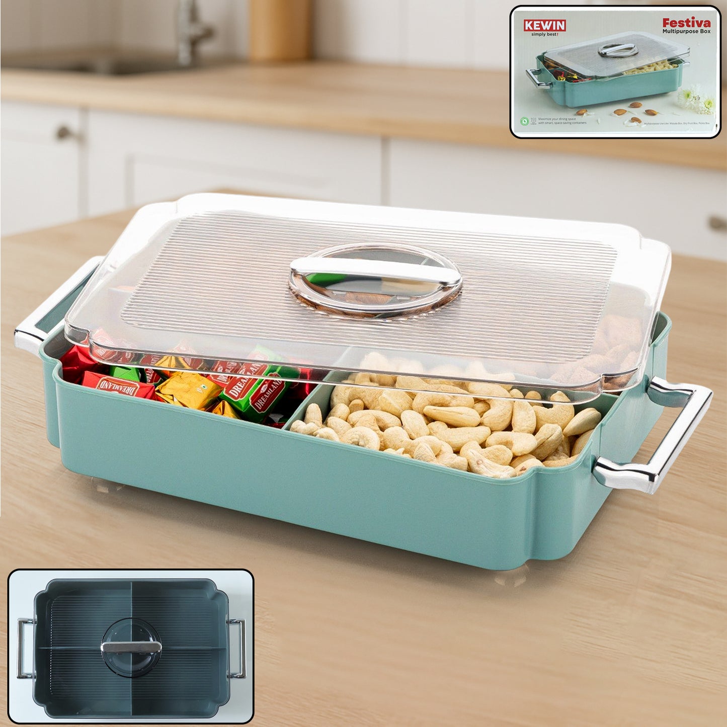 Wukusy 4-compartment plastic food storage container with lid, ideal for meal prep and organized food storage.