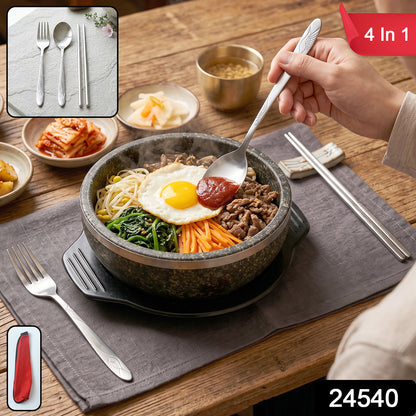 Wukusy portable stainless steel cutlery set with fork, spoon, and chopsticks in a pouch for easy travel and daily use.