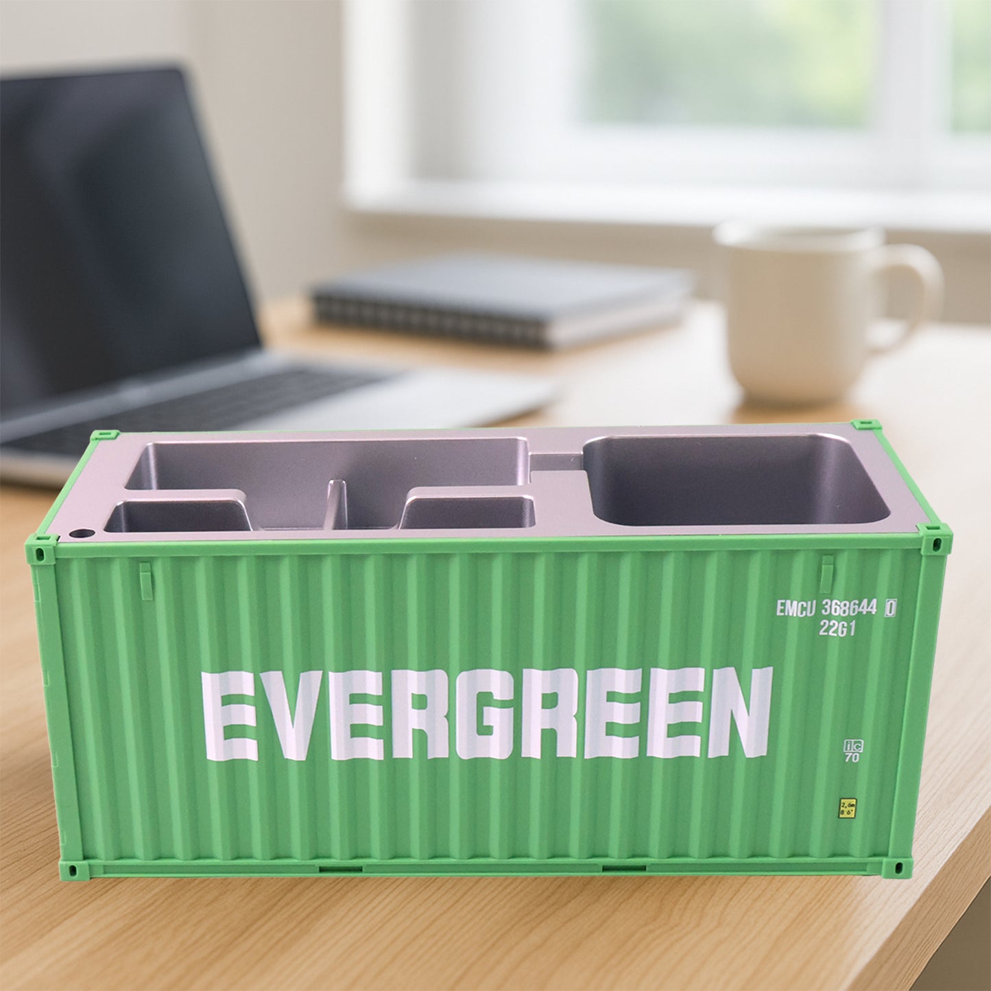 Wukusy multi-compartment desk organizer with various sections for office supplies on a clean desk surface.