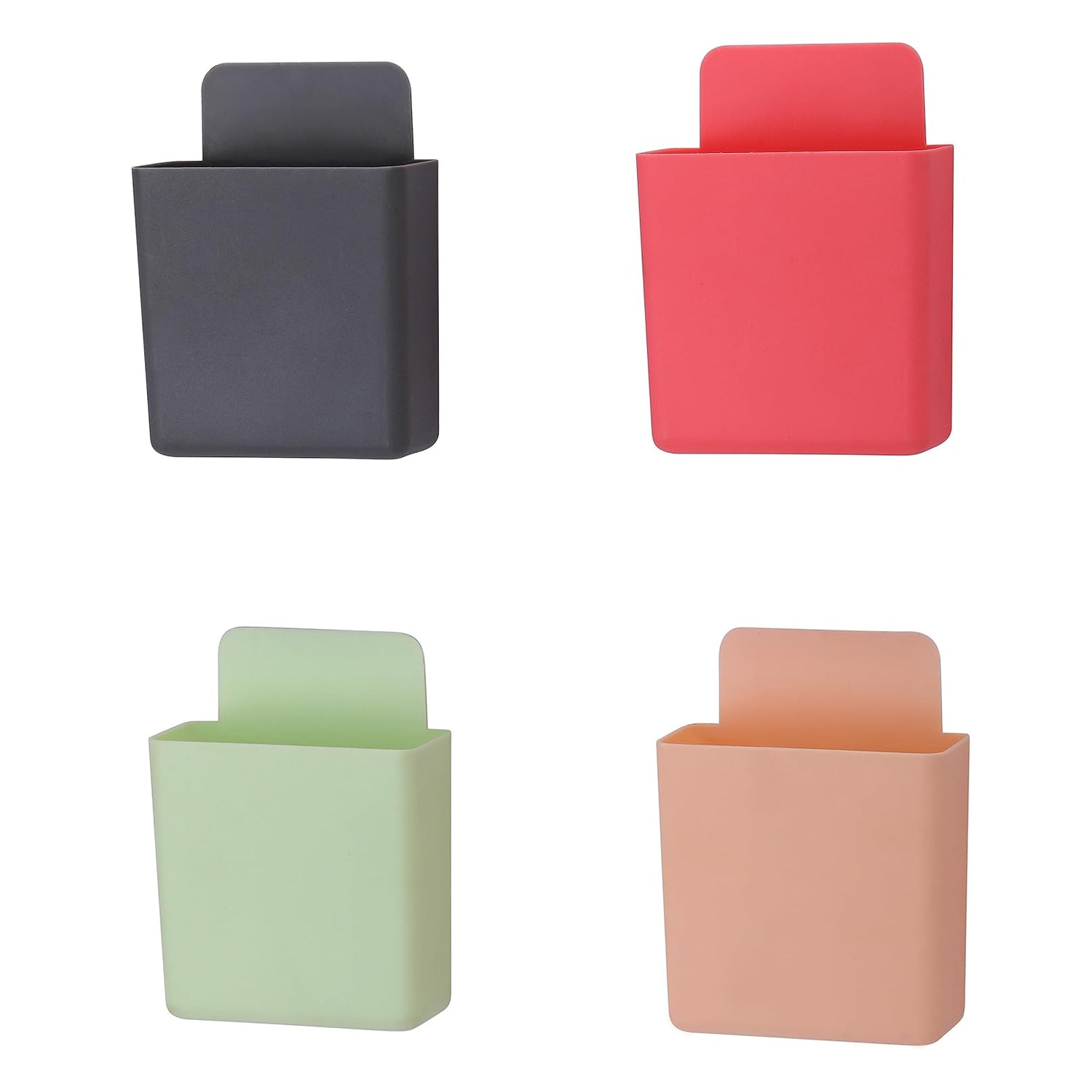 Wukusy 8485 multipurpose plastic wall-mounted remote and mobile holder stand, pack of 4, shown mounted on a wall for organization.