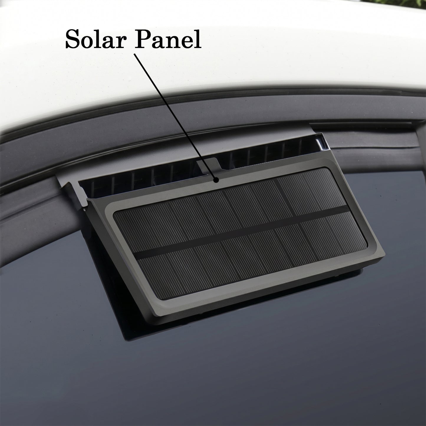 Wukusy solar powered car window ventilation fan installed on a car window, providing fresh airflow without electricity.
