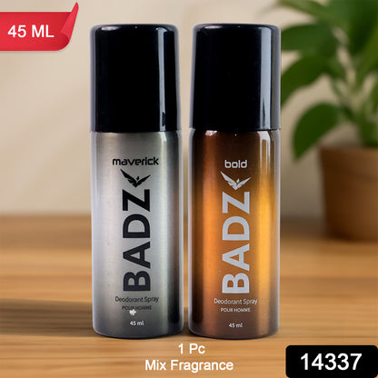 Wukusy Badz premium men's deodorant body spray with mixed fragrances, 45ml bottle, health care product for freshness and odor control.