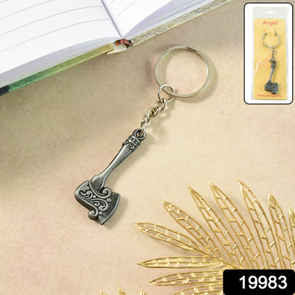 Wukusy stylish axe-shaped metal keychain with intricate design, perfect for keys or decorative accessory.