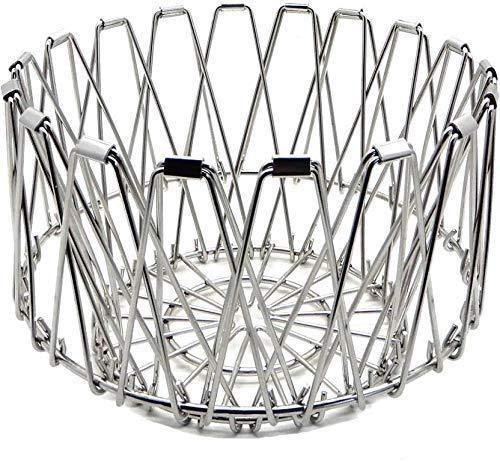 Wukusy 3040 stainless steel multipurpose fruit basket, foldable wire bowl for vegetables and fruits, ideal for kitchen and dining.