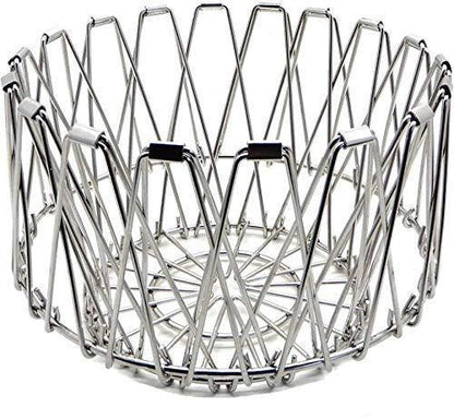 Wukusy 3040 stainless steel multipurpose fruit basket, foldable wire bowl for vegetables and fruits, ideal for kitchen and dining.